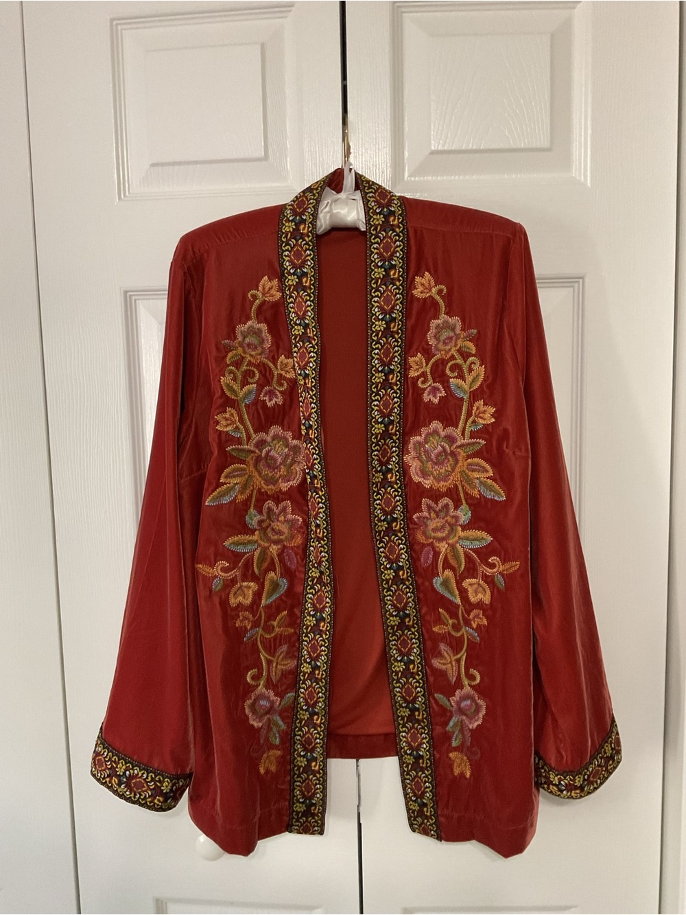 Kim Gravel Boho Embroidered Open-Front Cinnamon open Jacket